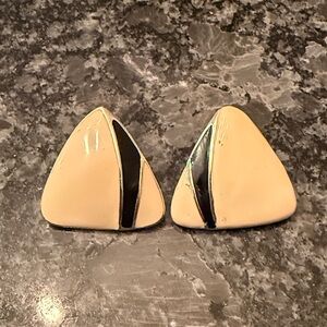 Vintage Enamel Cream and Black Triangle Earrings